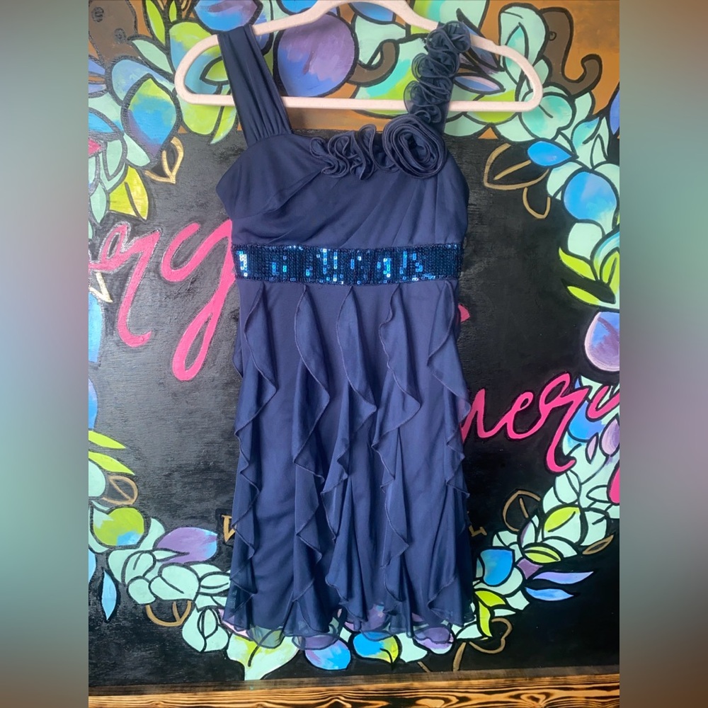 Y2K Sequin Hearts Juniors Dress Navy Size 12